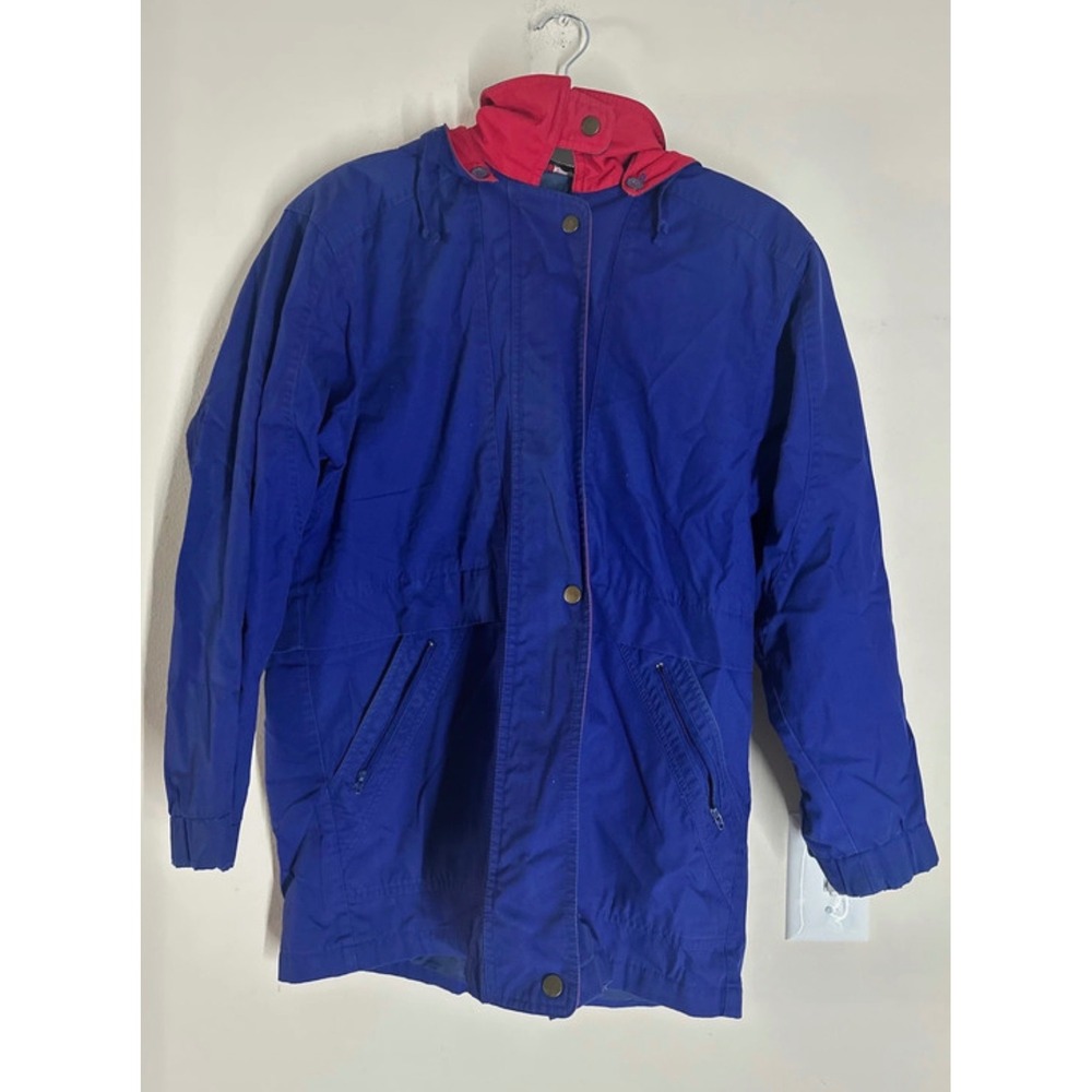 Vintage 80s London Fog Blue Teal Color Block Hooded Jacket Small Petite